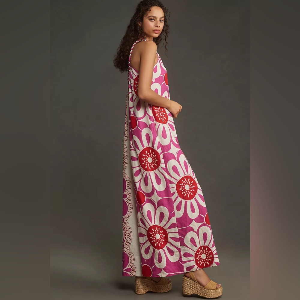 Farm Rio Off-White Maia Pink Floral Linen Blend Wide Leg Scoop Neck Jumpsuit - Picture 3 of 11